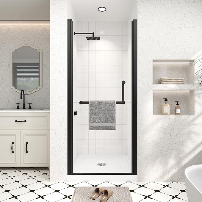 Frameless Pivot Shower Door 30"-32" Wx72 H, 1/4" Clear Nano Coated Tempered by Unknown