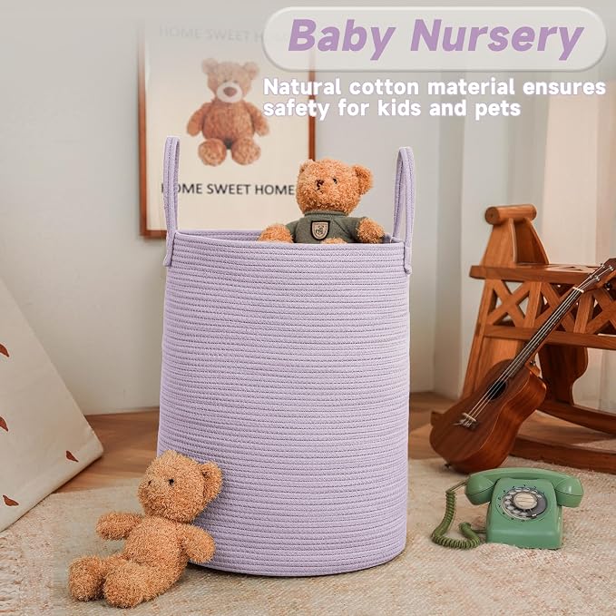 Large Woven Laundry Basket Hamper, 100L Cotton Rope Storage Bin - Image 2