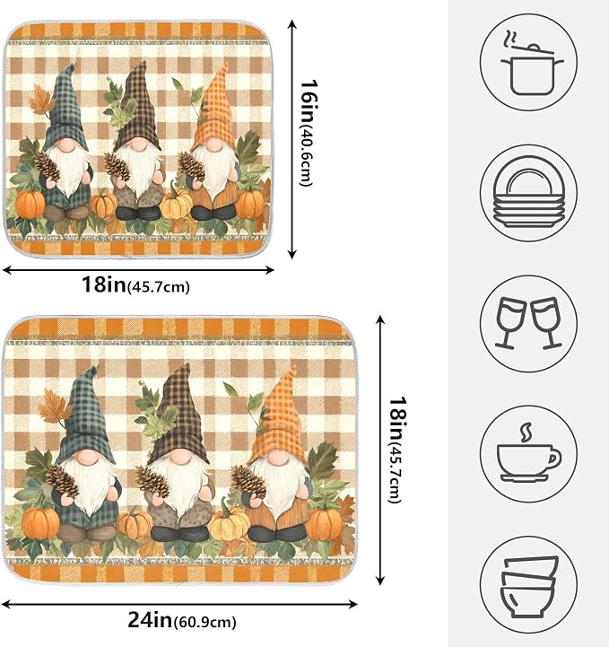 Fall Pumpkin Gnomes Maple Leaves Autumn2 Dish Drying Mat - Image 2