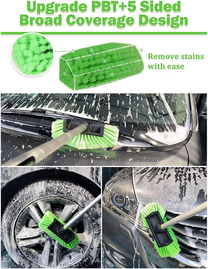 Five-Sided Car Wash Brush with Long Handle，Soft Bristle Scrub Cleaning Mop with - Image 3