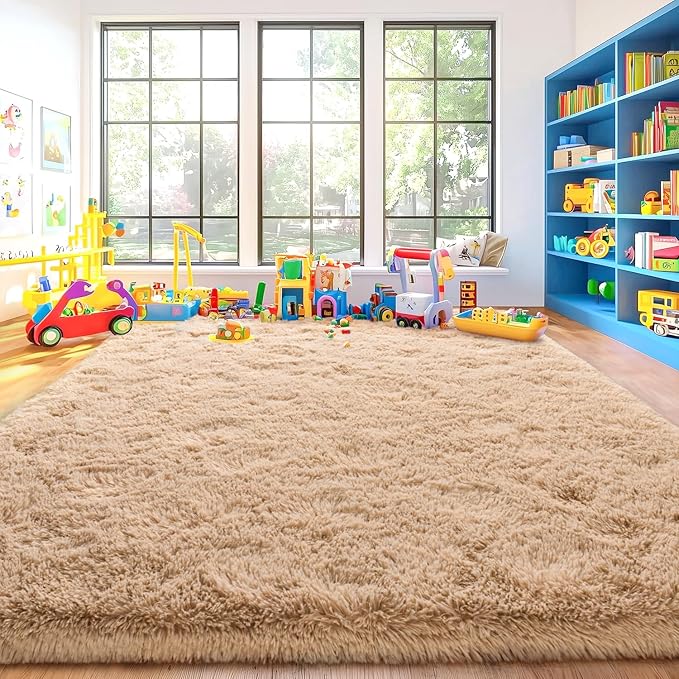 Area Rugs for Living Room, Soft Shaggy Carpets for Living Room, Fuzzy Rugs for Kids' Room, Perfect Decor for Modern Home Camel 9x12 Feet