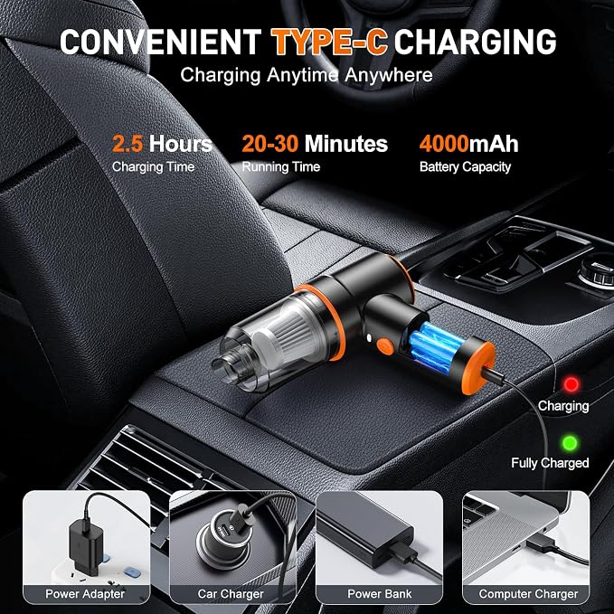 KMM Handheld Car Vacuum Cleaner, 9000PA Vacuum Cleaner & Air Duster, 120W High - Image 4