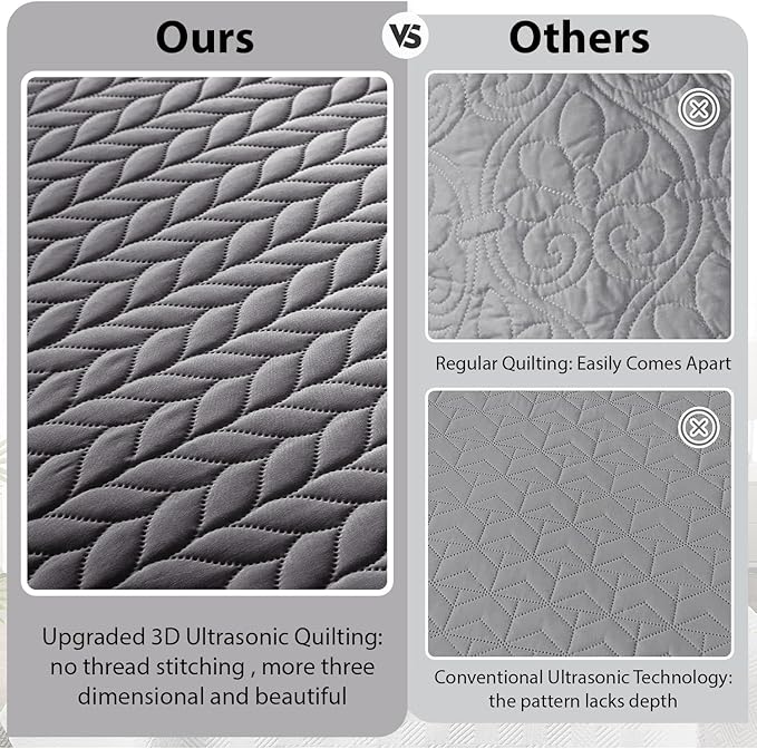 IR Imperial Rooms 8 Pack California King Quilt Bedding Set (118"x106") - Bulk Wholesale for Hotels, Guest Bedroom & Airbnbs - Lightweight Microfiber Reversible Embossed Quilts Bedspread (Grey)