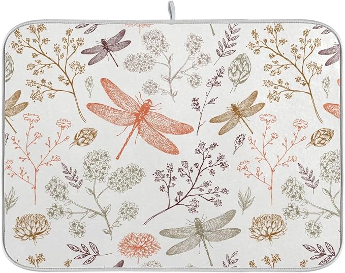 Dragonfly Botanical Plant Dish Drying Mat by BOENLE-WELCOMEYOURCOMING