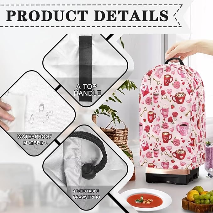 Pink Blender Dust Cover Valentine's Day Food Processor Cover Coffee Machine Appliance Covers for Kitchen Counter Blender Covers for Kitchen Machine