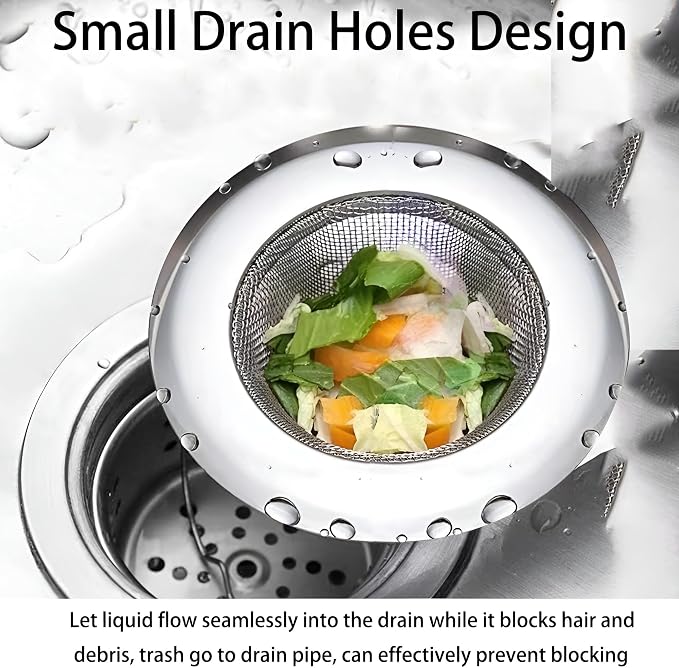 3PCS 4.5" Kitchen Sink Strainer, Stainless Steel Drain Strainers - Image 5