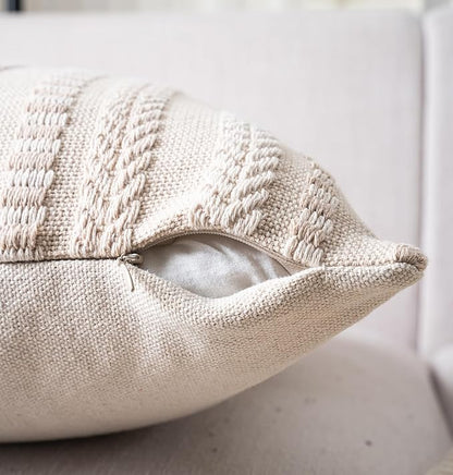 Boho Throw Pillow Covers 18x18 Inch Set of 2, Farmhouse Decorative Couch Pillow Cases, Beige Accent Pillows of Bed, Sofa Bedroom Living Room Home Decor Cushion Cover