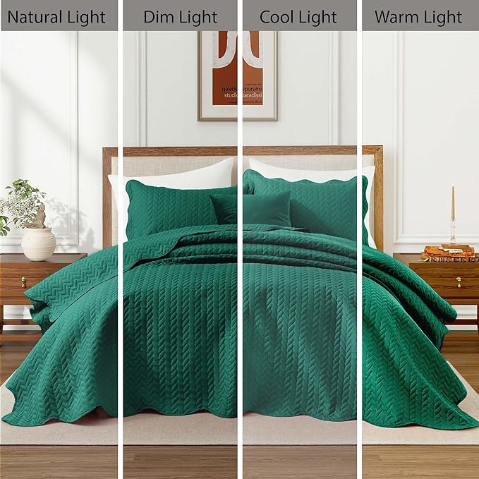 IR Imperial Rooms Queen Quilt Bedding Set Size (90" x 96") + 2 Pillow Shams (20" x 26"+ 2") - 3 Pcs All Season Lightweight Reversible Microfiber Coverlet Embossed Quilt Bedspread (Emerald)