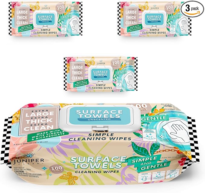 3 Packs Surface Cleaning Wipes Bleach Free, Thick & Large Dispose, All-Purpose by JuniperCLEAN
