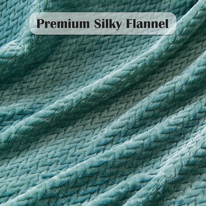 NEWCOSPLAY Super Soft Twin Blanket Light Teal Premium Silky Flannel Fleece Leaves Pattern Lightweight Bed Blanket All Season Use (Light Teal, Twin(60"x80"))