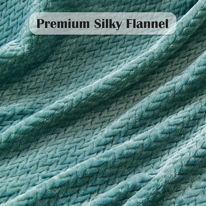 NEWCOSPLAY Super Soft Twin Blanket Light Teal Premium Silky Flannel Fleece Leaves Pattern Lightweight Bed Blanket All Season Use (Light Teal, Twin(60"x80"))