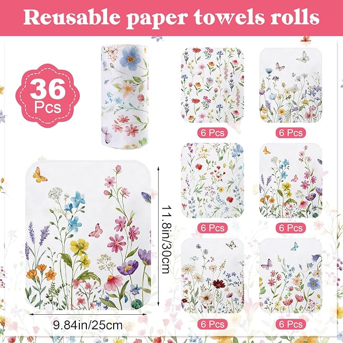 36 Pcs Reusable Paper Towels Roll Paperless Cotton Cloth 9.8" X 11" Washable - Image 4