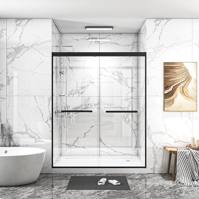 Double Sliding 56-60" W×72" H Shower Door, Semi-Frameless Sliding Glass Shower by TrumbeakFurniture