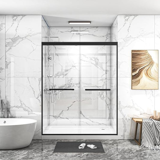 Double Sliding 56-60" W×72" H Shower Door, Semi-Frameless Sliding Glass Shower by TrumbeakFurniture
