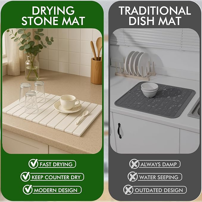 Large Stone Dish Drying Mat for Kitchen Counter, Instant Drying Pad, Super - Image 6