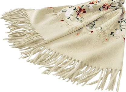 Urban CoCo Women's Embroidered Tassel Long Shawl Oversize Scarf Wraps for Women