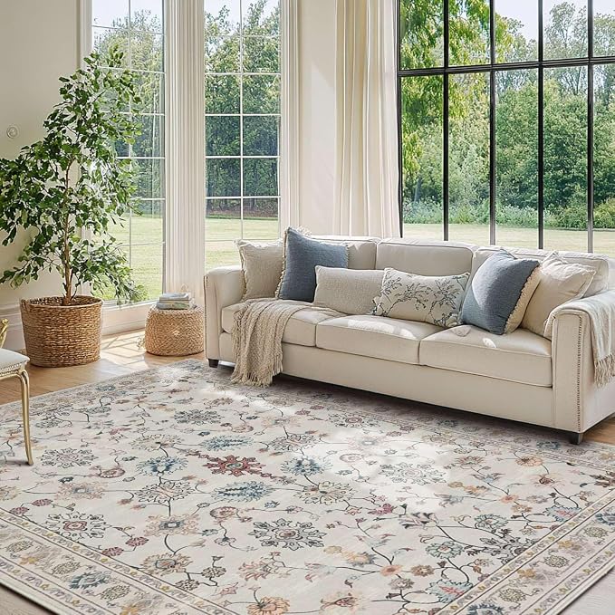 Floral Rug for Living Room Bedroom, 4x6 Washable Rug, Vintage Boho Area Rug - Image 2