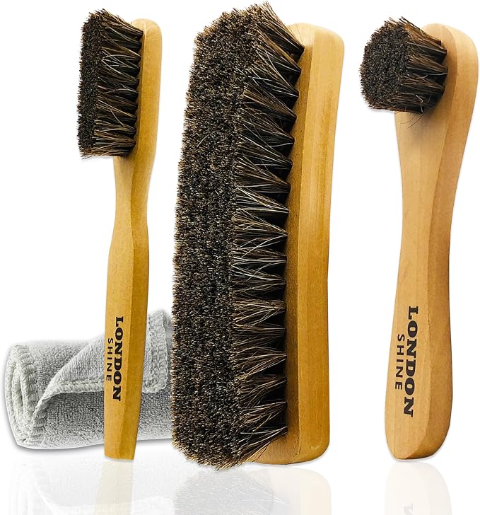 Horsehair Shoe Brush Kit 4 Piece – Premium Horsehair Shoe Brush Set by LondonShine