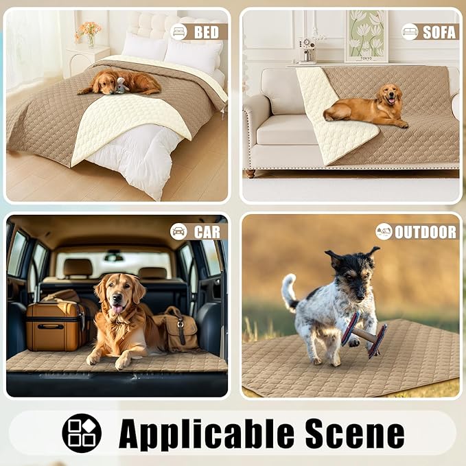 Smiry Waterproof Dog Bed Cover Blanket, Soft Reversible Pet Blanket, Washable Leakproof Cats Dogs Couch Cover for Sofa, Couch, Furniture, Plaid (52x82 Inch, Camel/Beige)
