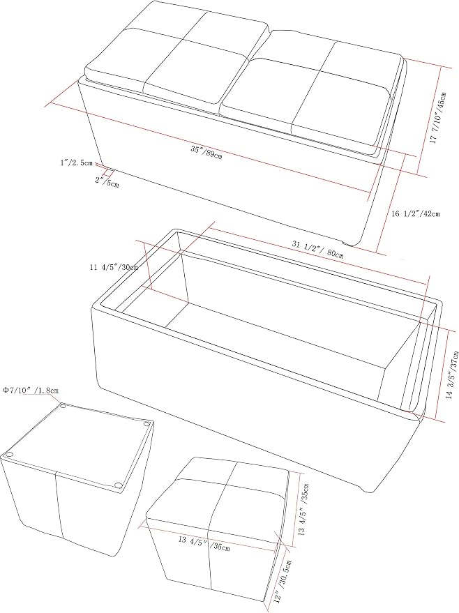 SIMPLIHOME Avalon 35 inch Wide Contemporary Rectangle 5 Pc Storage Ottoman in - Image 2
