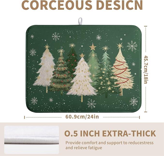 Green Christmas Tree Snowflakes Dish Drying Mat - Image 6