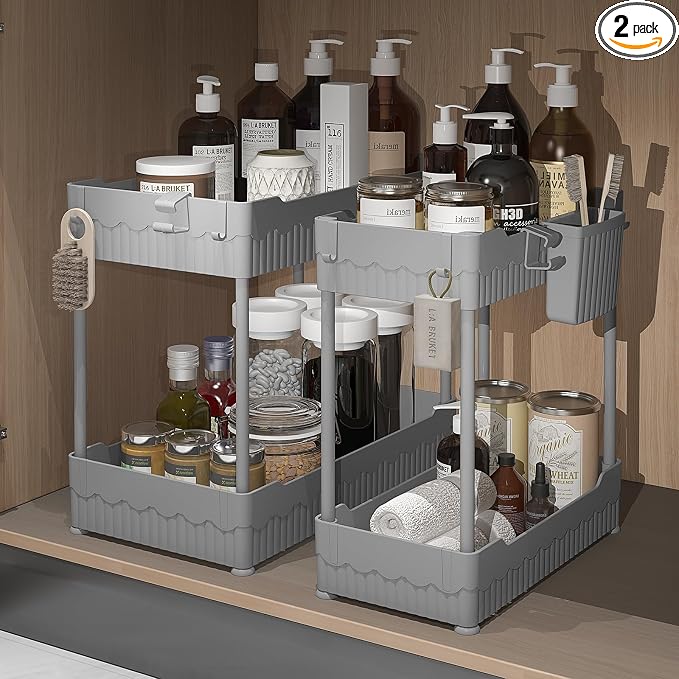 2 Pack Under Sink Organizer, Under Bathroom Cabinet Organizer by Sevenblue
