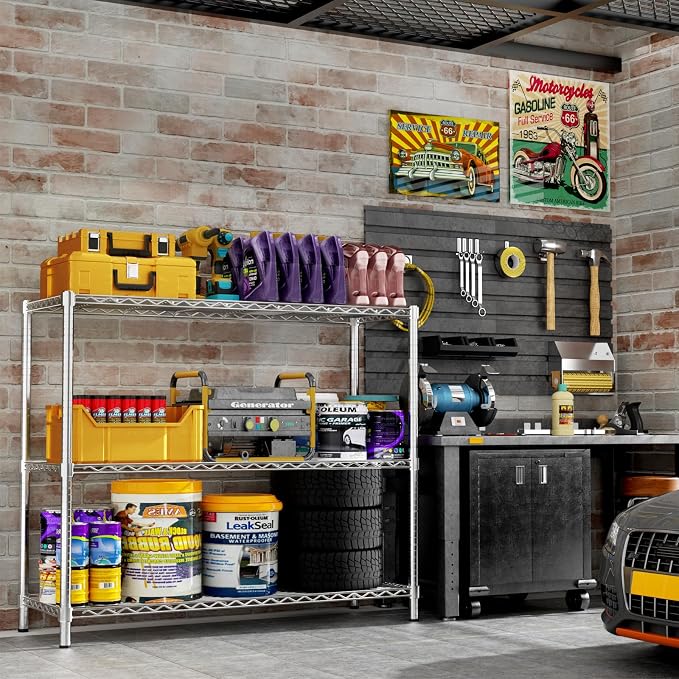 Storage Shelves, 3-Tier Adjustable Metal Industrial Utility Shelf Rack - Image 5