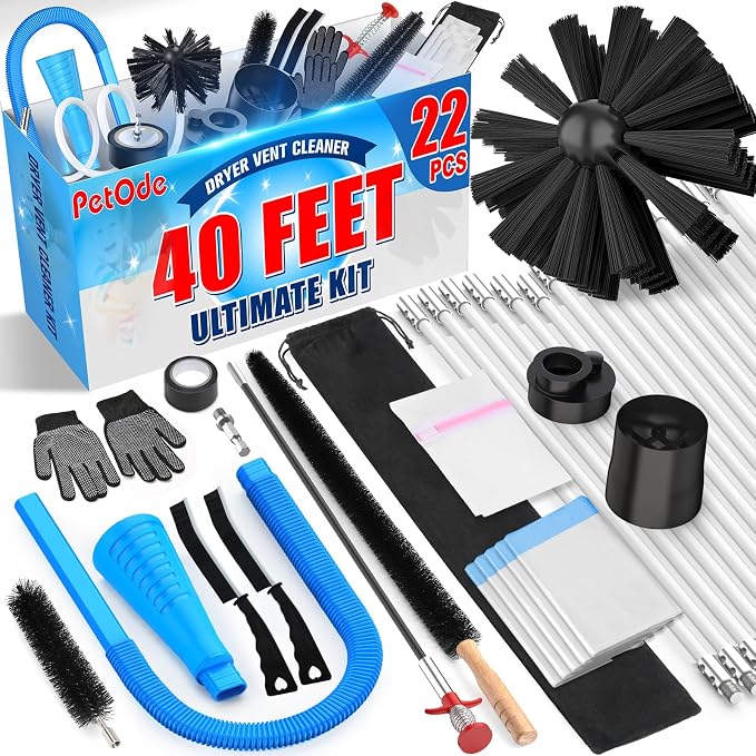 22-Piece 40-Feet Dryer Vent Cleaner Kit, Dryer Vent Cleaning Kit Lint Remover by PetOde