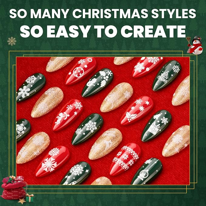 Beetles Snowflake Nail Art Stickers 30 Sheets 3D Nail Stickers White Snowmen - Image 2