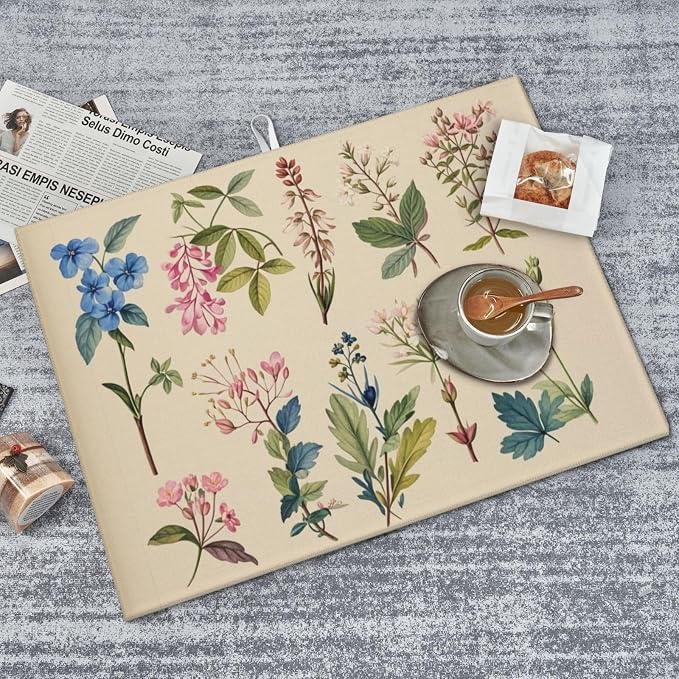 Vintage Plants Herbs Floral Dish Drying Mat Highly Absorbent Double-Sided - Image 4