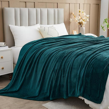 NEWCOSPLAY Super Soft Throw Blanket Dark Teal Premium Silky Flannel Fleece Leaves Pattern Lightweight Bed Blanket All Season Use (Dark Teal, Throw(50"x60"))
