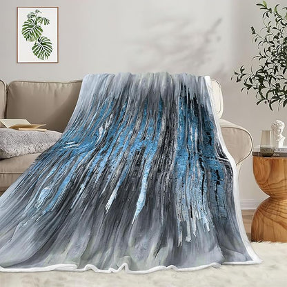 Abstract Throw Blankets, Modern Blue Gold CrackNon Cozy Warm Bed Couch Blanket, Stripe Contemporary Abstract Painting White Fleece Flannel Throws to Decorate The Room and Bedroom