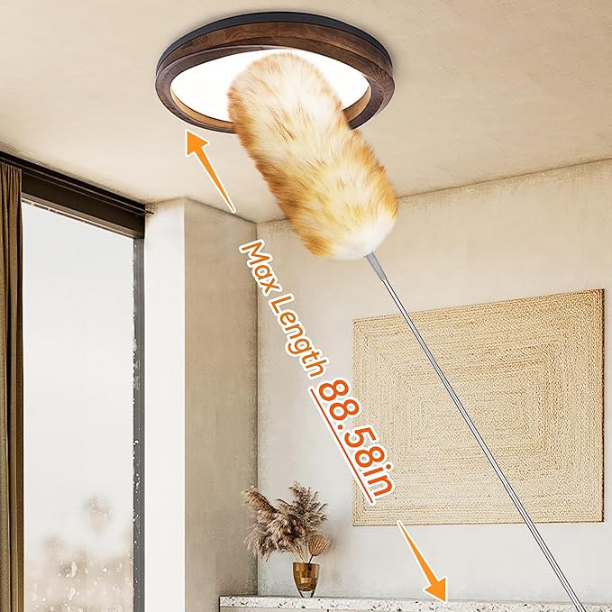 Lambswool Duster with Extension Pole up to 88.58 in, Natural Feather Dusters - Image 3