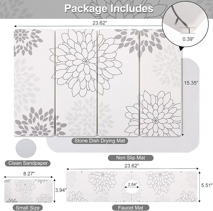 3 PCS Large Stone Dish Drying Mat - Image 2
