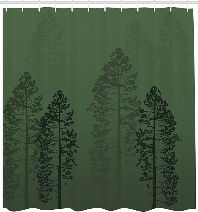 Ambesonne Country Shower Curtain, Pine Trees in The Forest on Foggy Seem Ombre - Image 2
