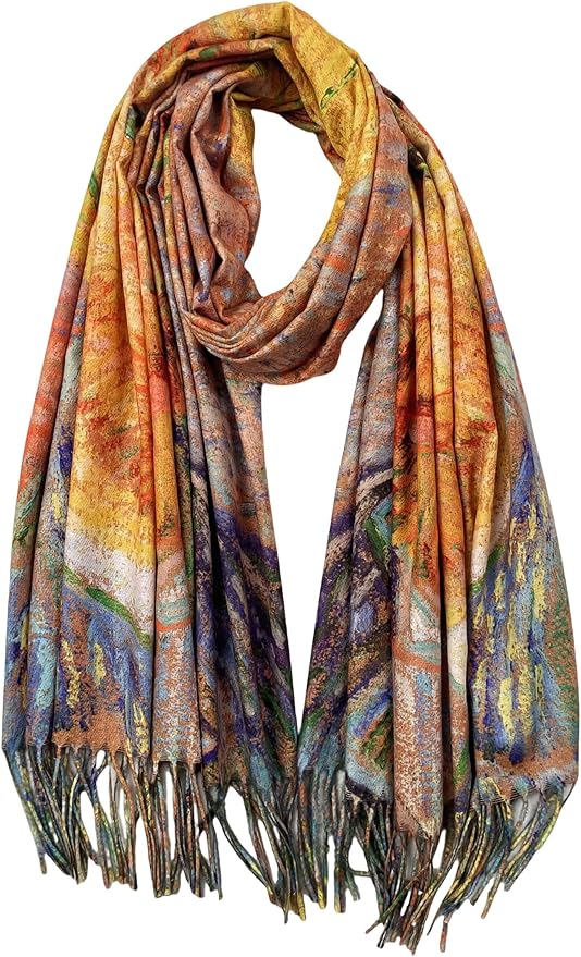 VENVSBEE Reversible Scarf Soft Large Shawl Wrap Blanket Double Sided Art Print Warm Pashmina Stoles Klimt Van Gogh Gifts