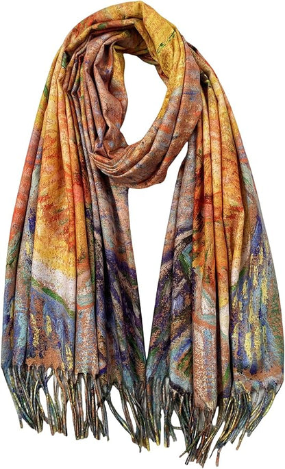 VENVSBEE Reversible Scarf Soft Large Shawl Wrap Blanket Double Sided Art Print Warm Pashmina Stoles Klimt Van Gogh Gifts