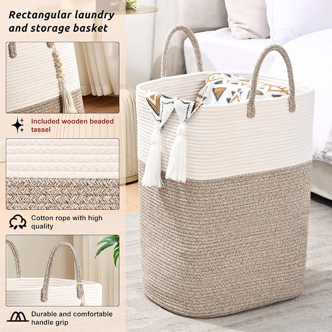Woven Laundry Basket for Clothes, 80L Large Rectangle Laundry Hampers - Image 3