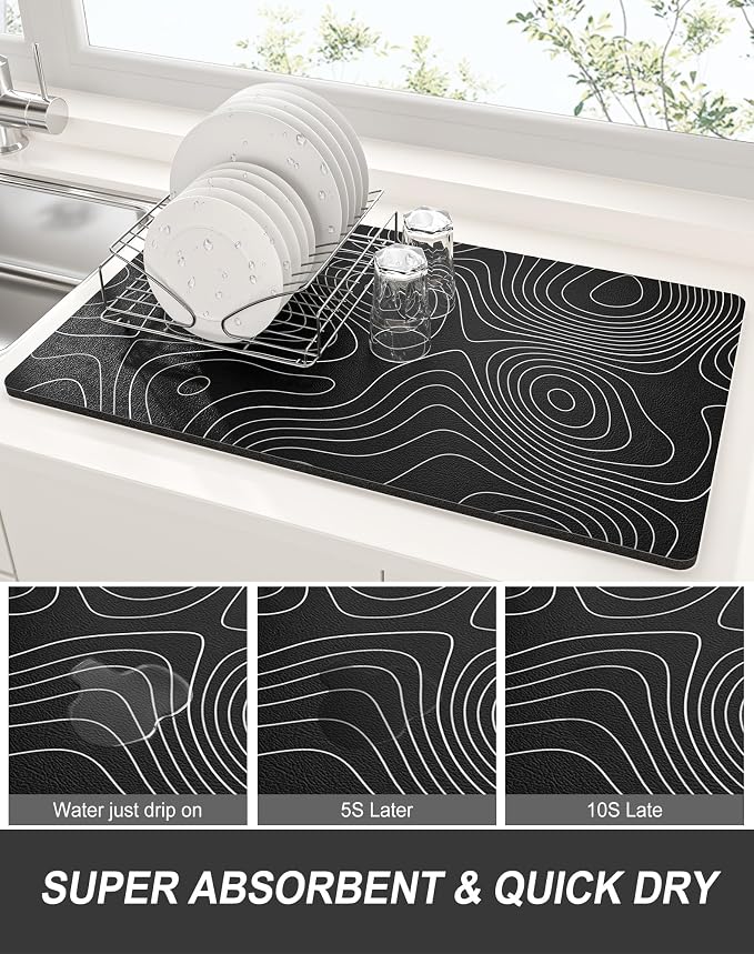Rnivvi Dish Drying Mat for Kitchen Counter, XL 15 x 24" Cute Marble Super - Image 3