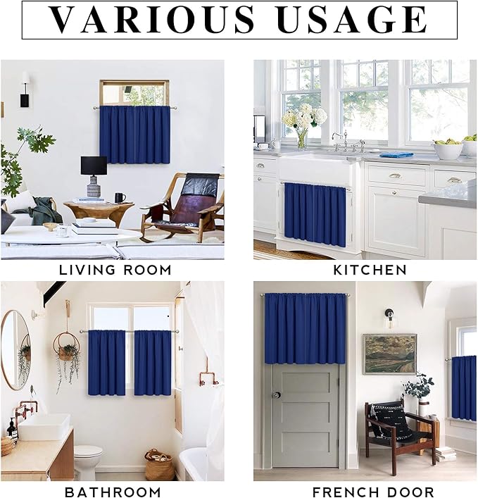RYB HOME Small Window Tier Curtains, Light Block Privacy Solid Portable Drapes - Image 8