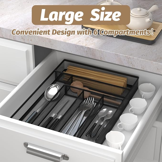 Silverware Organizer Metal Mesh, Large Drawer Organizer, Utensil Cutlery Tray - Image 3