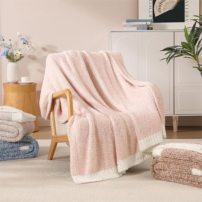WRENSONGE Throw Blanket Cationic Dyeing Pink Soft Cozy Fluffy Warm Hand Made Weave Throw Blankets for Couch, Sofa, Chair, Bed, Camping, Picnic, Travel Lightweight Bed Blanket - 60"*80"