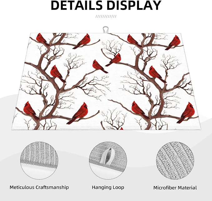 Winter Cardinal Birds Microfiber Dish Drying Mat - Image 5