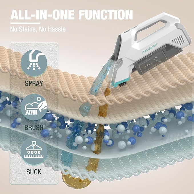 HAUSHOF Handheld Carpet Cleaner, 12V Cordless Portable Carpet Cleaner, 6.5KPa - Image 2