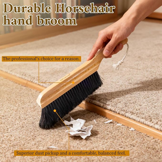 BFWood Horse Hair Hand Broom, Woodworking Bench Cleaning Brush, Fireplace Dust - Image 6