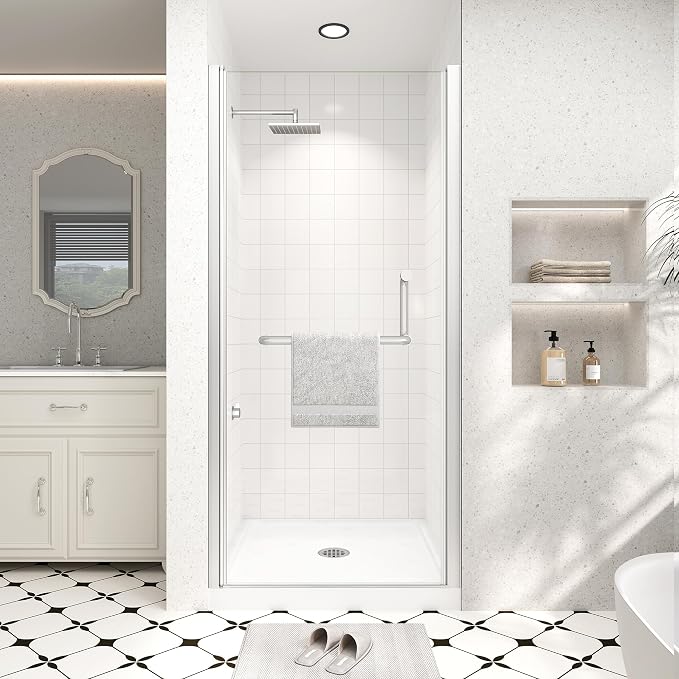 Frameless Pivot Shower Door 36"-38" Wx72 H, 1/4" Clear Nano Coated Tempered by Unknown