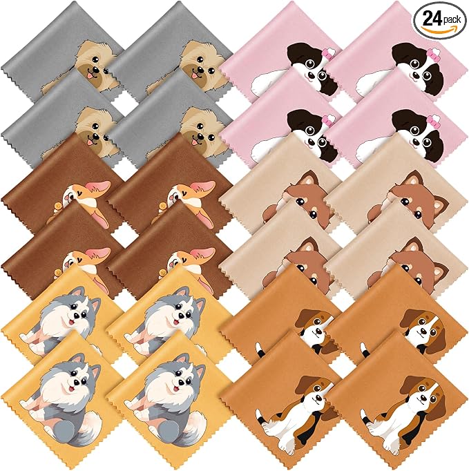 Breling 24 Pack Microfiber Cleaning Cloth Cute Animal Eyeglass Clean Cloths by Breling