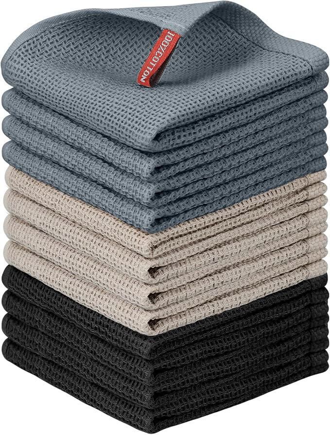 Nialnant 12 Pack Dish Towels, 100% Cotton Kitchen Towels, Soft and Absorbent by Nialnant