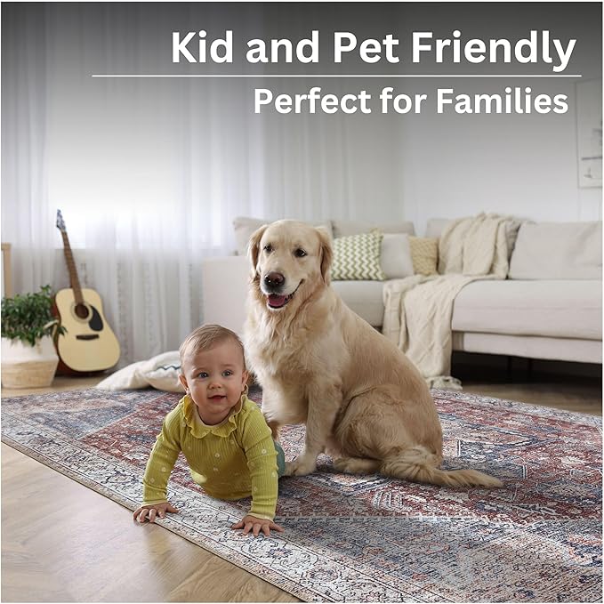Bloom Rugs Washable Non-Slip 9' x 12' Rug - Red/Blue Traditional Medallion Area Rug for Living Room, Bedroom, Dining Room, and Kitchen - Exact Size: 9' x 12'