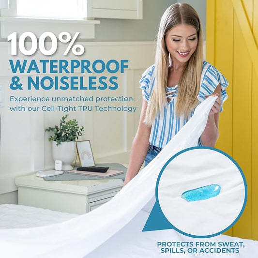 Queen Size 60x80” Premium Waterproof Zippered Mattress Encasement, 100% Cotton - Image 2